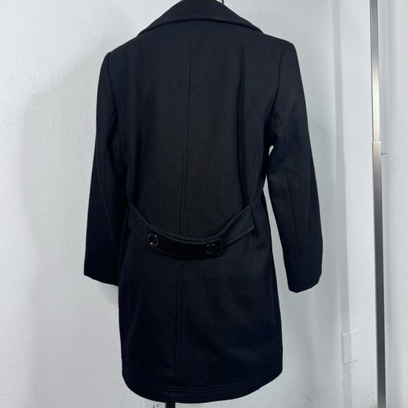 Vintage Wool Blend Double Breasted Pea Coat Black Dark Academia Minimalist SZ 8 - Picture 4 of 7